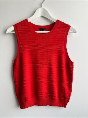 Theory Vibrant Red Textured Knit Sleeveless Top